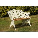 Garden Seat: A rare small Coalbrookdale Fern and Blackberry pattern cast iron seatlast quarter