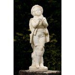 Garden Statue: A carved white marble figure of a boy in shepherd’s dress102cm.; 40ins high