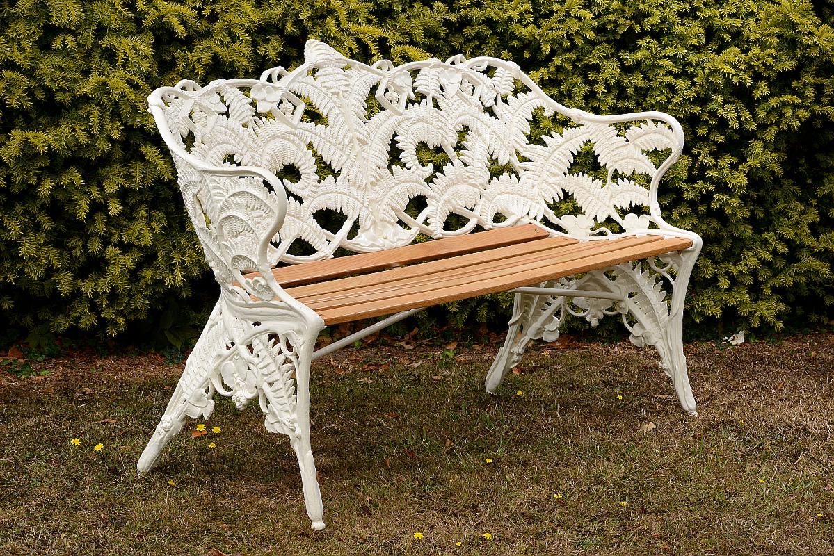 Garden Seat: A Coalbrookdale Fern and Blackberry pattern cast iron seatcirca 1870well marked with