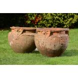 Garden Urn: A pair of unusually large Compton Pottery Floreat or Heart pattern plantersearly 20th