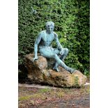 Garden Statue: After the Antique: A bronze figure of a seated MercuryItalian, circa 1900on carved