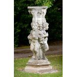 A carved white marble pedestalItalian, circa 1900carved with young Pan musicians130cm.; 51ins high