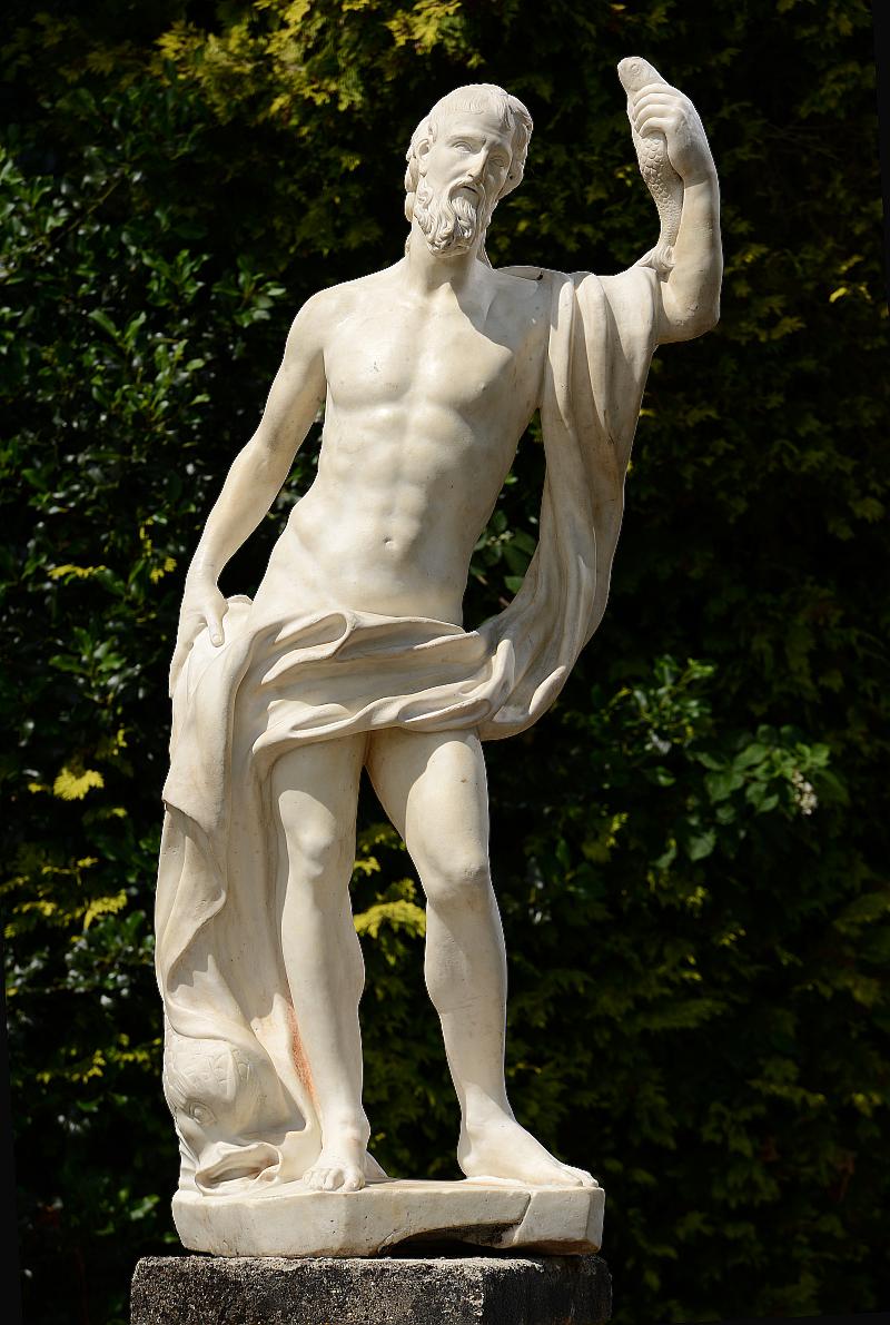 Garden Statue: A carved white marble figure of PoseidonItalian, 16th centurybearing the signature P.