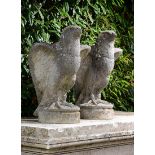 Gate Pier: A pair of unusual composition stone gate pier FalconsNorthern European, 1st half 20th