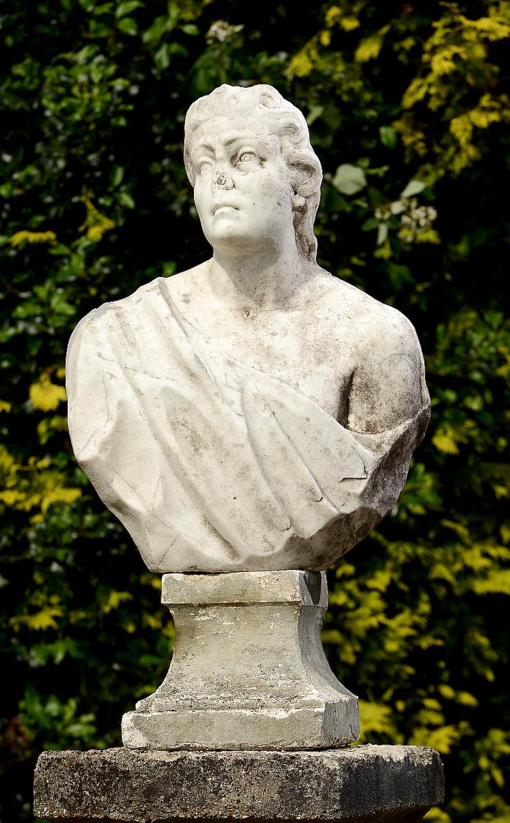 Garden Statue: A carved white marble bust of a manNorthern Italian, 18th century74cm.; 29ins high,