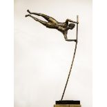 Sculpture: Lucy Lyons  Pole Vaulter,  20th century Bronze,  on polished black slate base Signed Lucy