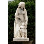 Garden Statuary: A carved white marble group of mother and child   Italian,  late 19th century