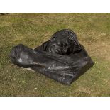 Garden Sculpture: Anon: Sleeping man  1980’s Bronze with indistinct inscription 75cm.; 30ins high by