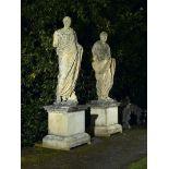 Garden Statuary: An over-lifesize composition stone classical figure of a Roman Senator on pedestal