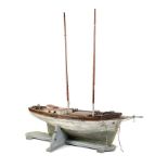 An unusual pond yacht lugger   late 19th century  on later wooden stand 194cm.; 76ins high by