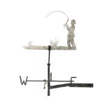 A zinc and wrought iron weathervane of a fisherman  2nd half 20th century with corner wall