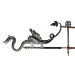 An unusual wrought iron shop sign bracket surmounted by a dragon  2nd half 19th century 130cm.;