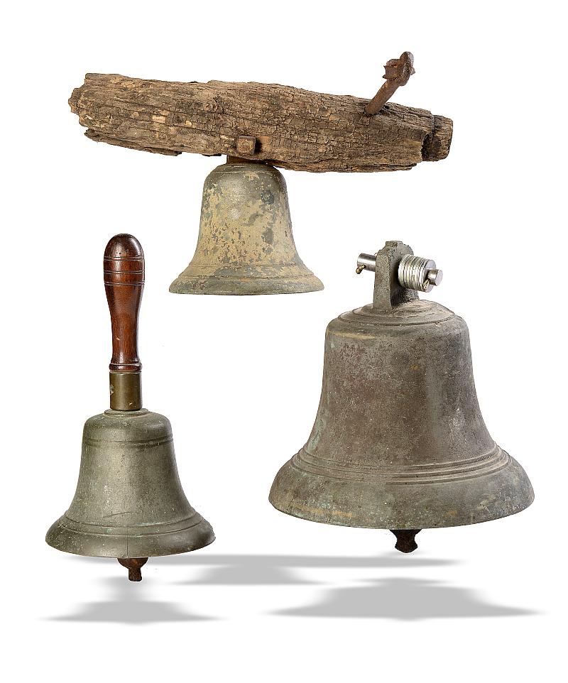 A collection of three various bells  18th/19th century the largest 30cm.; 12ins high