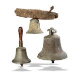 A collection of three various bells  18th/19th century the largest 30cm.; 12ins high