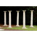 A set of five travertine marble columns  Italian,  possibly 16th or 17th century each with square