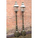 A pair of cast iron pier lamps and copper lanterns  2nd half 19th century with diamond