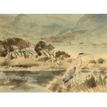 Robert Barratt-Talbot Kelly (1896-1971)  Heron Watercolour 28cm by 38cm 11ins by 15ins Framed