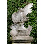 Garden Statuary: A carved gritstone group of eagles  modern 150cm.; 59ins high