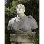 Garden Statuary: A large white and Belgian fossil marble bust of the Emperor Galba  20th century