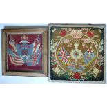 A Victorian sailor/soldier work Royal Artillery woolwork picture  with flags of Great Britain and