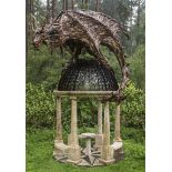 Garden Sculpture: James Doran-Webb  A unique carved stone and wrought iron rotunda,  with a