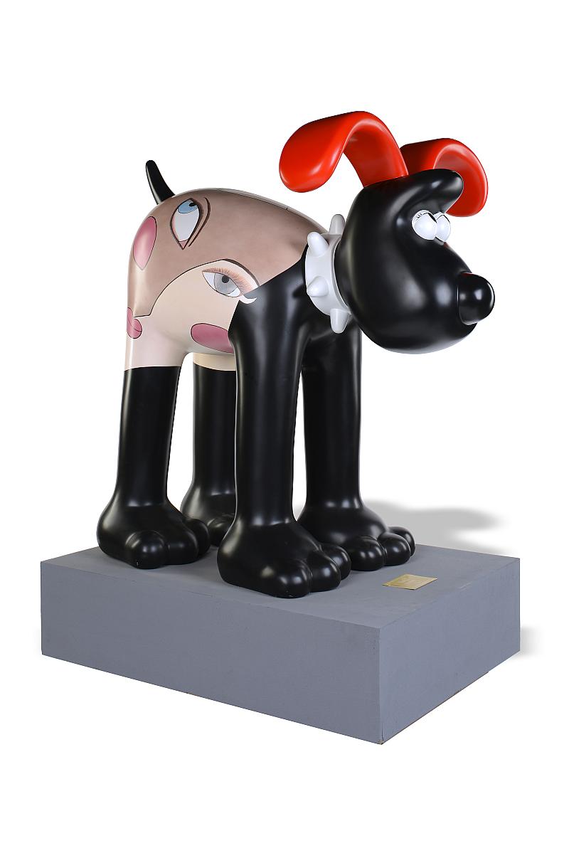 Sculpture: A painted composite Gromit titled Glamit on stand  bearing brass plaque inscribed Gromit