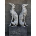 Sculpture: Brendan Hesmondhalgh  Pair of whippets Stoneware Unique 65cm.; 25½ins high by 53cm.; 20¾