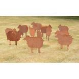 Garden Sculpture: A flock of 12 wrought iron sheep  modern 50cm.; 19½ins high