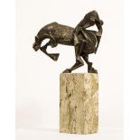 Sculpture: Manolis Tzobanakis,  Greek  Horse and Rider Bronze on marble plinth Signed M. Tzobanakis