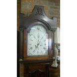 Mahogany long cased clock, painted face