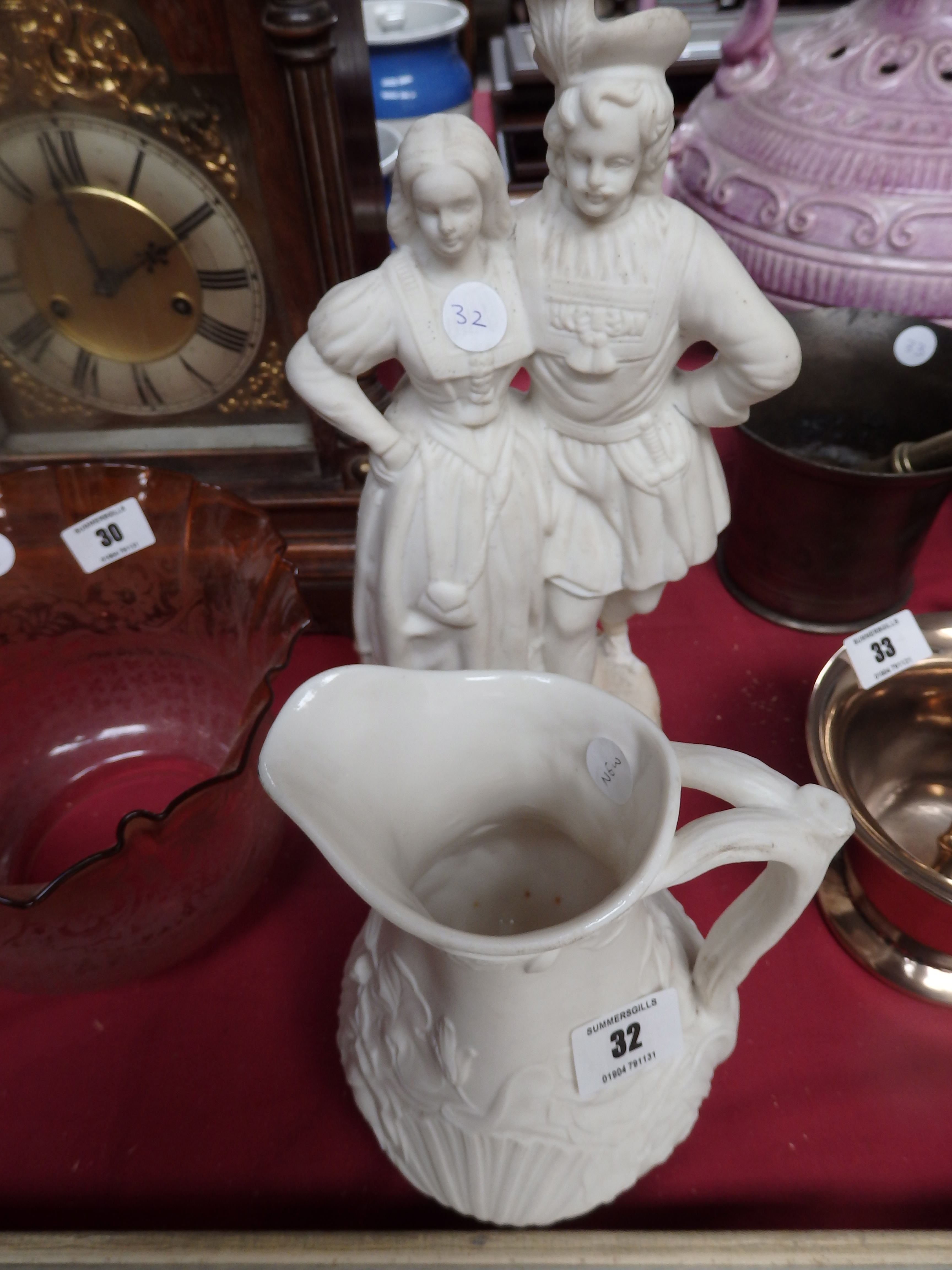 Cream ware jug and figure