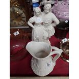 Cream ware jug and figure