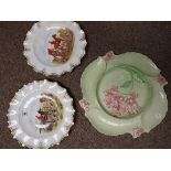 2 Crown Derby plates and Carlton plate