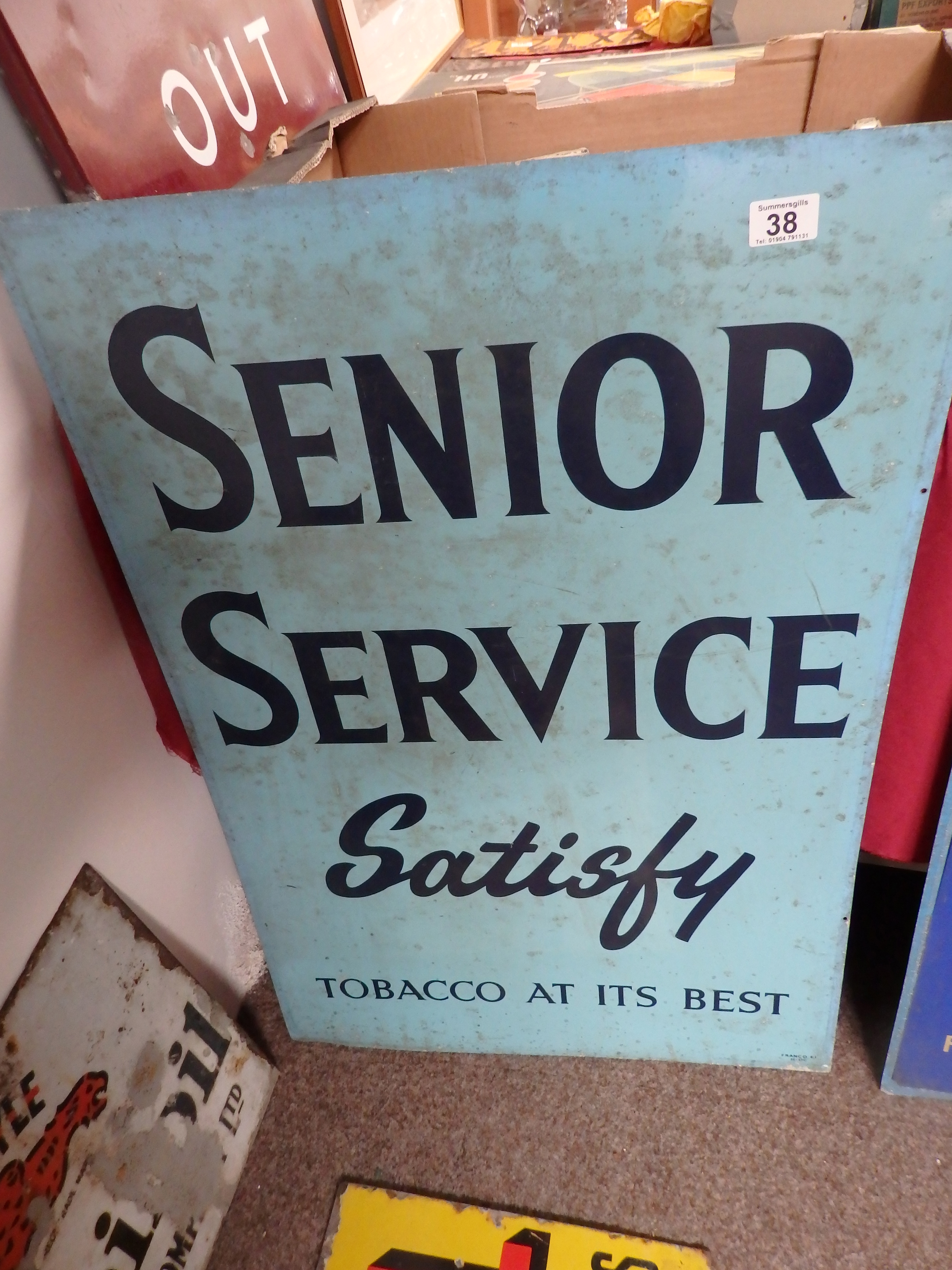 Senior service satisfy tobacco enamel sign