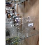 Glass and plated biscuit barrel and muffin dish