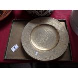 3 brass plates and tray