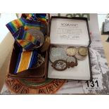 Medals, Saunders x 2, I Ross x 2, Spark, coins and book