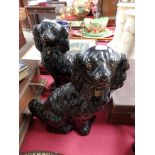 Pair black Staffordshire dogs