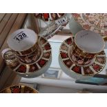 2 Crown Derby coffee cups and saucers (1 damaged)