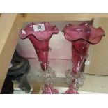 pair ruby glass vases