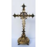 A 19TH CENTURY FRENCH ALTAR CORPUS CHRISTI  On a champlevé crucifix, standing on a circular platform