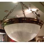 AN ART DECO BRASS AND HOBNAIL GLASS LIGHT SHADE (Pafonier) 48 cm diameter