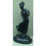 A 20TH CENTURY FRENCH BRONZE  Of an Edwardian lady golfer, raised on a marble base, signed.  (h