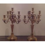 A PAIR OF REGENCY DESIGN GILT BRONZE SEVEN BRANCH CANDELABRAS. (61cm tall)  Condition: good