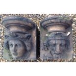 A PAIR OF 19TH CENTURY CORBELS  Bearing facial masks of a Medieval King and Queen.  (26cm x 23cm x