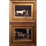 A PAIR OF 19TH CENTURY ITALIAN DIORAMAS  Stable interiors with thoroughbred horses, dogs and grooms,