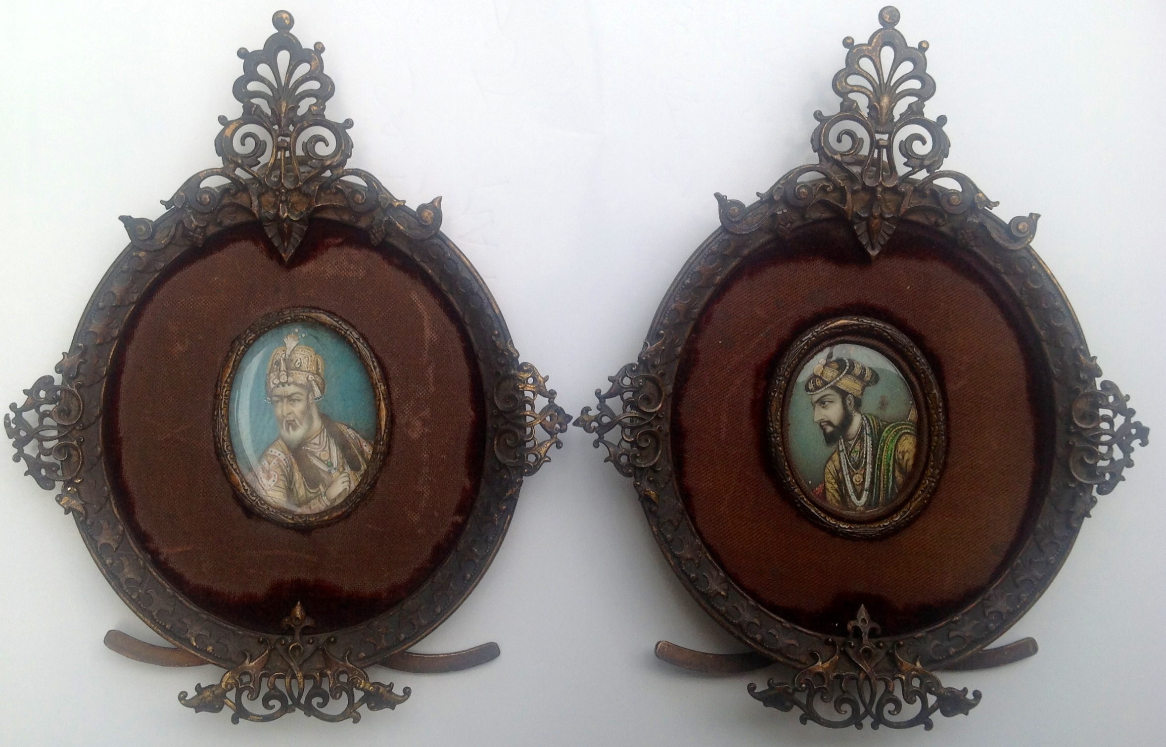 A PAIR OF 19TH CENTURY OVAL MINIATURE PORTRAITS ON IVORY Indian Maharaja's in jeweled turbans, set