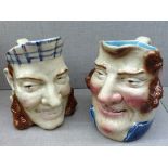 TWO SARREGUEMINES, FRANCE CHARACTER JUGS To include 'John Bull' and 'Smiling Face'