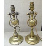 A PAIR OF LATE 19TH/EARLY 20TH CENTURY HEAVY BRASS SHIPS BINNACLE CANDLESTICKS With shield shape