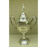 A LARGE 19TH CENTURY SOLID SILVER SPORTING TROPHY Hallmarked James Deakin & Sons, Sheffield, 1897,